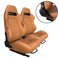 2 X Tanaka Tan Pvc Leather Racing Seats Reclinable Sliders Fits For Chevy 