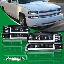 Fit For 99-02 Chevy Silverado 00-06 Tahoe Led Drl Bar Headlights Bumper Lamps