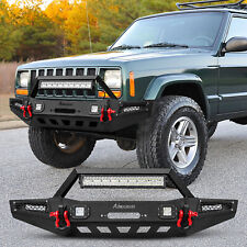 Steel Front Bumper W Winch Plate Led Lights Kit For 1983-2001 Jeep Cherokee Xj