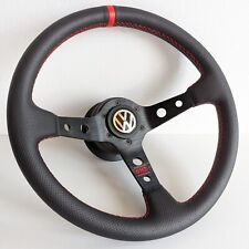 Steering Wheel Fits For Vw Golf Scirocco Mk1 Mk2 Deep Dish Red Leather 77-88