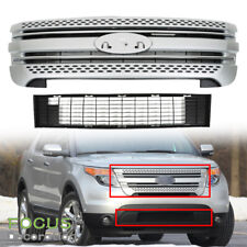 Front Upper Grill Assembly Lower Grille Set Silver For 2011-2015 Ford Explorer