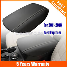 For 2011-2017 2018 Ford Explorer Black Leather Console Armrest Cover Gray Stitch