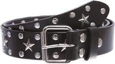Snap On Silver Star And Circle Studded Cowhide Leather Belt