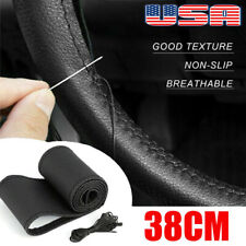 Leather Diy Car Steering Wheel Cover Anti-slip For 1538cm Dia Black Universal-