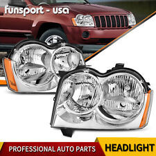 For 2005-2007 Jeep Grand Cherokee Headlights Headlamps Chrome Housing Amber Pair