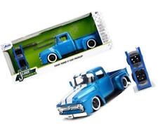 1956 Ford F-100 Pickup Truck Blue Metallic With White Stripes And Extra Wheels