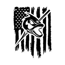 Distressed American Flag Spearfish Fishing Skeleton Fish Spear Decal Sticker