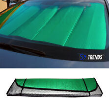Reversible Chrome Green Front Window Windshield Sun Shade Accordion Car 51x23