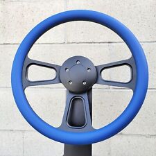 16 Inch Black Billet Semi Truck Steering Wheel Blue Vinyl Grip - 5 Hole