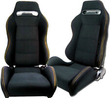 New 1 Pair Black Cloth Yellow Stitch Racing Seats All Ford 