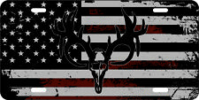 Deer Hunting Aluminum License Plate With American Flag And Deer Skull