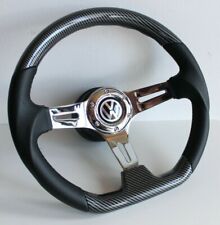 Steering Wheel Fits For Vw Golf Mk1 Mk2 Scirocco Leather Carbon Look Flat 76-88