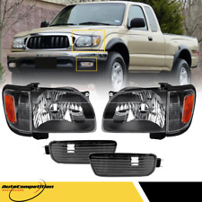 For 2001-2004 Toyota Tacoma Front Headlights Black Headlamps Bumper Light Pair