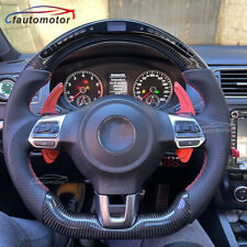 Carbon Fiber Flat Led Sport Steering Wheel Fit 08-14 Vw Mk6 Gti 6r Scirocco R