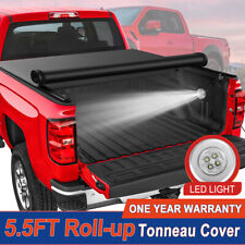 5.5ft Soft Roll Up Tonneau Cover For 2000-2004 Dodge Dakota Truck Bed W Led