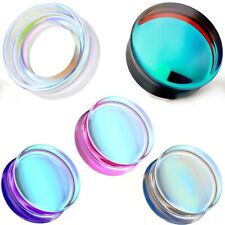 Ear Gauges Glass Iridescent Glass Double Flare Tunnels Plugs Mermaid Earlet Pair