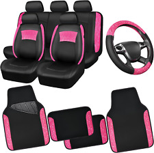  Universal Leather Pink Lace Car Seat Covers Full Set For Women Girls Waterpro