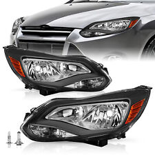 Fits 2012 2013 2014 Ford Focus Halogen 2pcs Black Headlights Headlamps Assembly