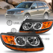 For 2007-2012 Hyundai Santa Fe Halogen 6pin Headlights Black Oem Headlamps Lr