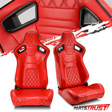 2 Reclinable Universal Red Pvc Leather Sport Racing Bucket Seats Pair