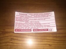 1985 Toyota Turbo Diesel Pickup Truck4runner Emissions Decal Repro 2l-t 12