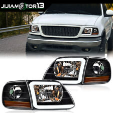 Fit For 97-04 F150 Expedition Clear Led Headlights Corner Parking Lights Black