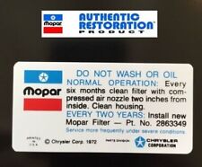 1972-1973 340 4bbl Do Not Wash Air Cleaner Decal Except Dual Snorkle New Mopar
