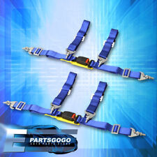 Universal 2x Blue 4-point 2 Nylon Strap Buckle Racing Seat Belt Harness Pair