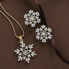 925 Silver Womens Snowflake Pendant Earrings Necklace Set 14k Yellowgold Plated