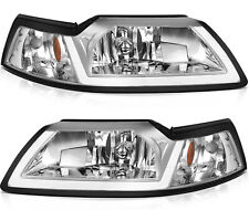 Pair Headlights Assembly For 1999-2004 Ford Mustang Chrome Leftright Headlamps