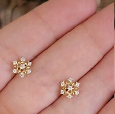 1 Ct Round Cut Simulated Diamond Snowflake Stud Earrings 14k Yellow Gold Plated