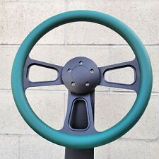 16 Inch Black Billet Semi Truck Steering Wheel Teal Vinyl Grip - 5 Hole