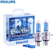 2x Philips H4 Crystal Vision 4300k White Car Headlight Halogen Globes 12v 6055w