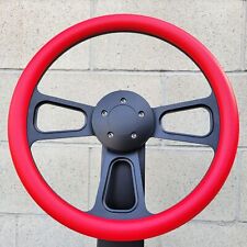 16 Inch Black Billet Semi Truck Steering Wheel Red Vinyl Grip - 5 Hole