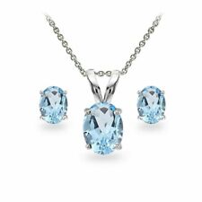 4 Ct Lab Created Topaz Solitaire Necklace Earring Set 14k White Gold Plated