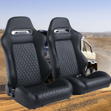 1 Pair Racing Seats Pu Leather Reclinable Sport Bucket 2 Seat W2 Sliders Black