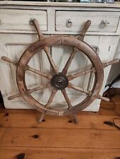 36 Steering Wheel Old Weathered Wood Wooden Brass Ship Boat Vintage Nautical