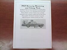 1962 Mercury Big-car Factory Costdealer Sticker Pricing For Car Options--62