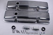 Sbc Finned Polished Aluminum Valve Covers Short Fits Sb Chevy 327 350 383 400
