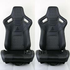 2 X Tanaka Premium Black Carbon Pvc Leather Racing Seats Reclinable Fits Mustang
