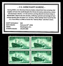 1946 - Merchant Marine- Mint Nh Block Of Four Vintage U.s. Postage Stamps