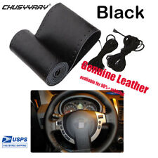 Black Luxury Genuine Leather Car Steering Wheel Cover Breathable Car Cover 38cm
