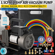 Combo 35cfm 14hp Air Vacuum Pump Hvac R134a Kit Ac Ac Manifold Gauge Set