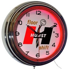 16 Hurst Floor Shift Neon Advertising Clock Man Cave Garage Decor Red