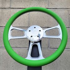16 Inch Chrome Semi Truck Steering Wheel With Lime Green Vinyl Grip - 5 Hole