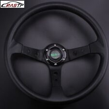 350mm 14inch Deep Dish Racing Car Steering Wheel 6 Bolt With Horn Button Black