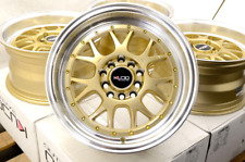 Kudo Racing Fatal 15x8 5x100 5x114.3 Low Offset Gold Wpolished Lip Wheels Rims
