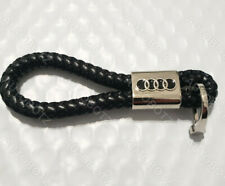 For Audi Leather Braided Metal Emblem Black Style Keychain Strap Key Fob Ring