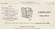Original 1954 Carter Carburetor Spec Sheet 1952-54 Cadillac 8 Wcfb 4 Barrel