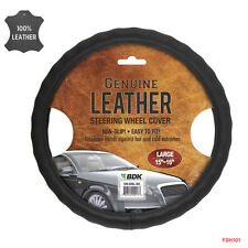 New Premium Genuine Leather Car Truck Black Steering Wheel Cover - Large Size